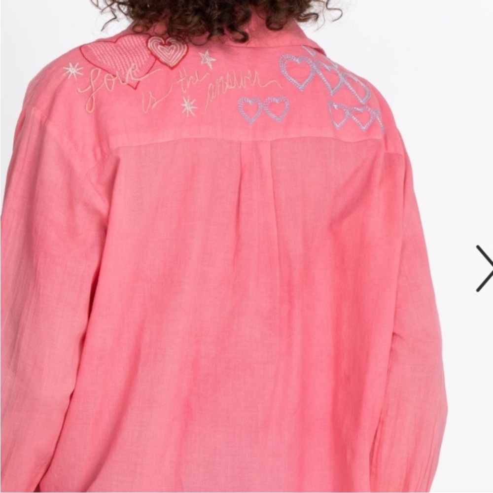 Johnny Was workshop Pink Embroidered Heart Button-Up Top size small - Picture 4 of 9